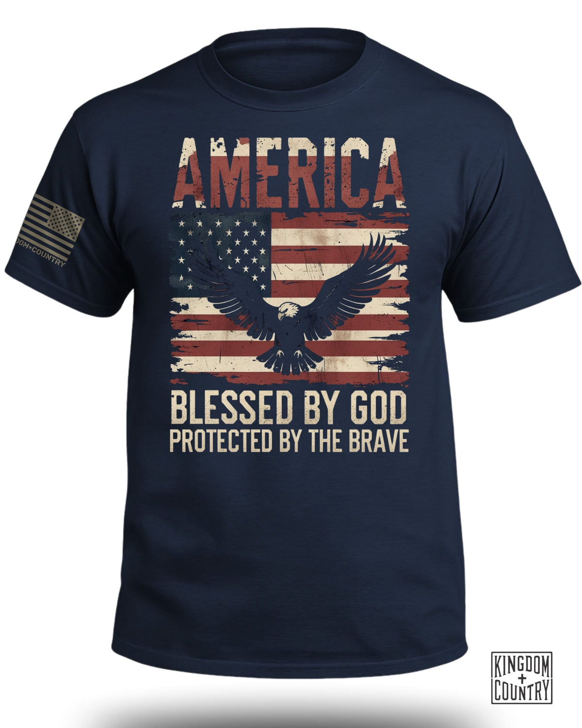 AMERICA Blessed By God Protected By Brave Front T-Shirt