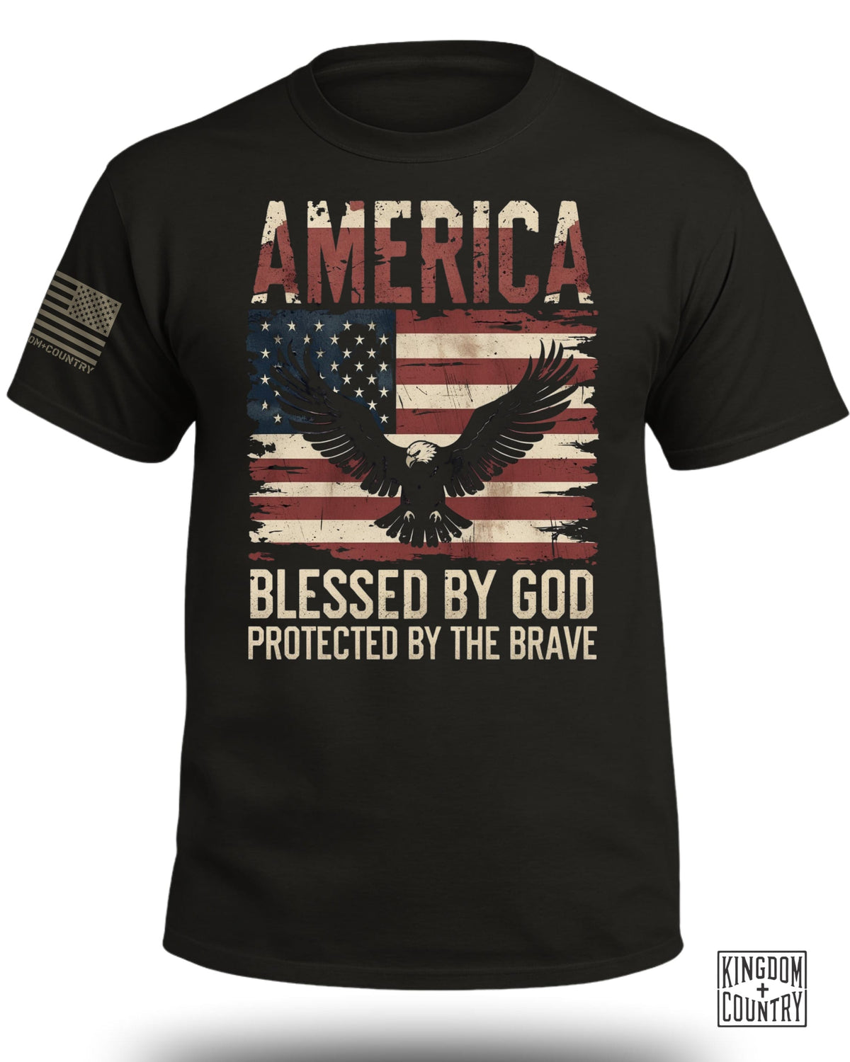 AMERICA Blessed By God Protected By Brave Front T-Shirt