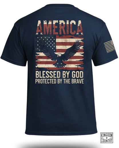 AMERICA Blessed By God Protected By Brave T-Shirt