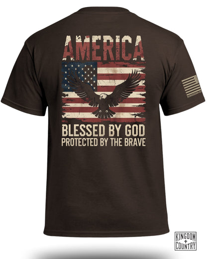 AMERICA Blessed By God Protected By Brave T-Shirt