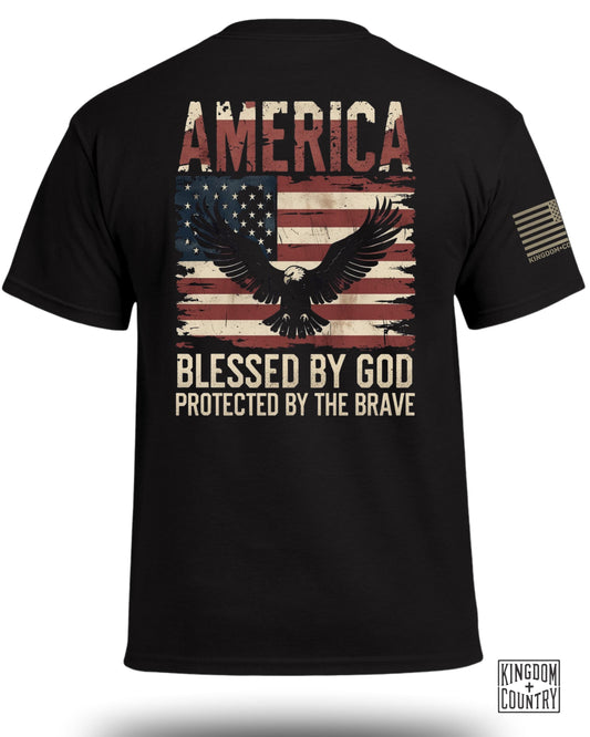 AMERICA Blessed By God Protected By Brave T-Shirt