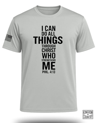 Philippians 4:13 Distressed Cross Performance Shirt