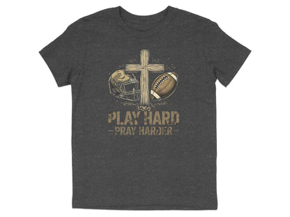 Play Hard Pray Harder Football Youth T-Shirt