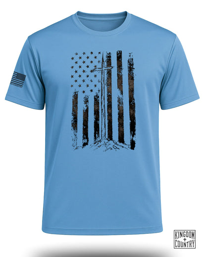 Distressed Vintage USA Flag Performance Shirt