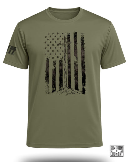 Distressed Vintage USA Flag Performance Shirt
