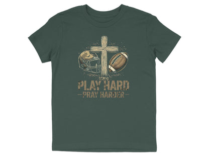 Play Hard Pray Harder Football Youth T-Shirt