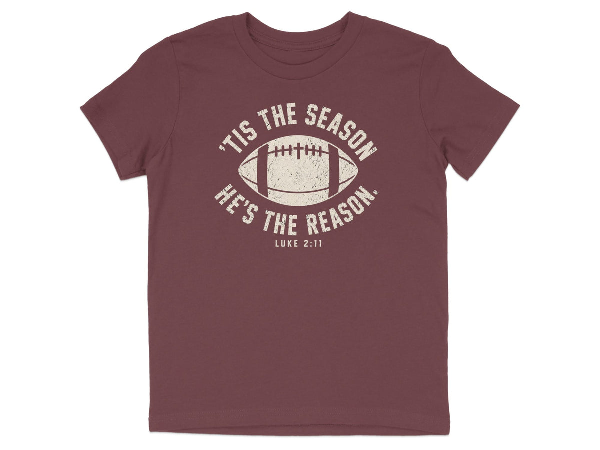 'Tis The Season He's The Reason - Football Youth T-Shirt