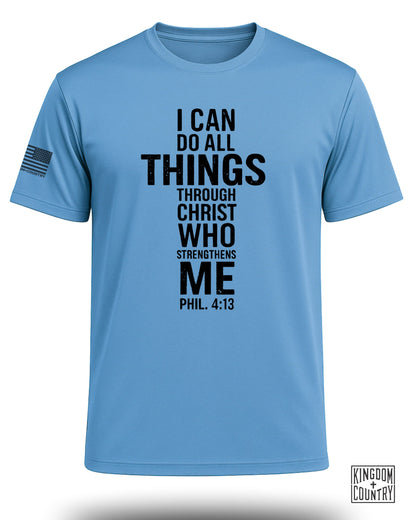Philippians 4:13 Distressed Cross Performance Shirt