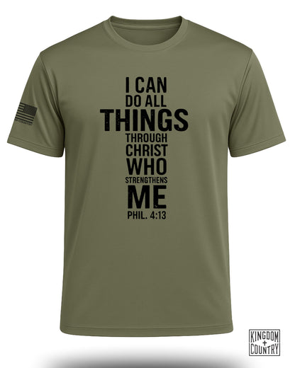Philippians 4:13 Distressed Cross Performance Shirt