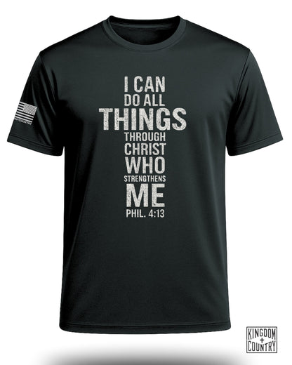 Philippians 4:13 Distressed Cross Performance Shirt