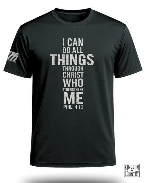 Philippians 4:13 Distressed Cross Performance Shirt