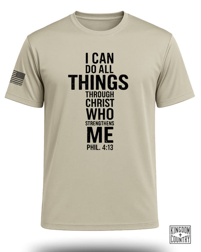 Philippians 4:13 Distressed Cross Performance Shirt