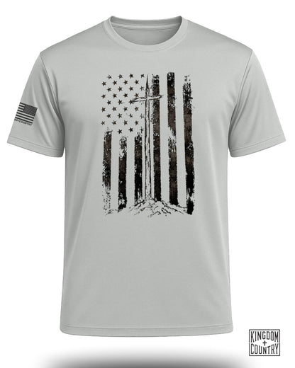 Distressed Vintage USA Flag Performance Shirt