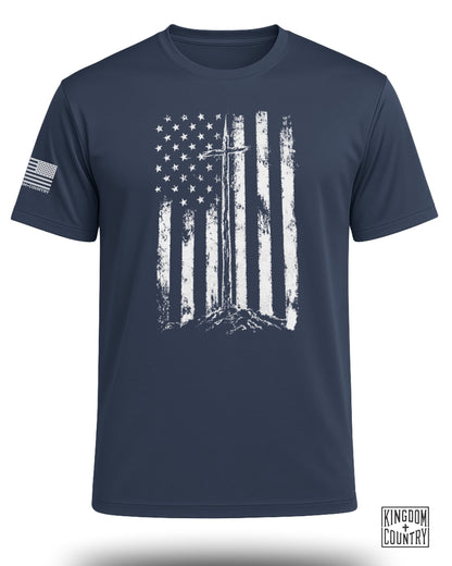 Distressed Vintage USA Flag Performance Shirt