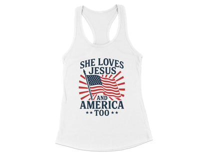 She Loves Jesus and America Too Racerback Tank