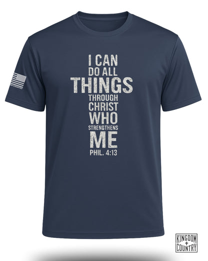 Philippians 4:13 Distressed Cross Performance Shirt